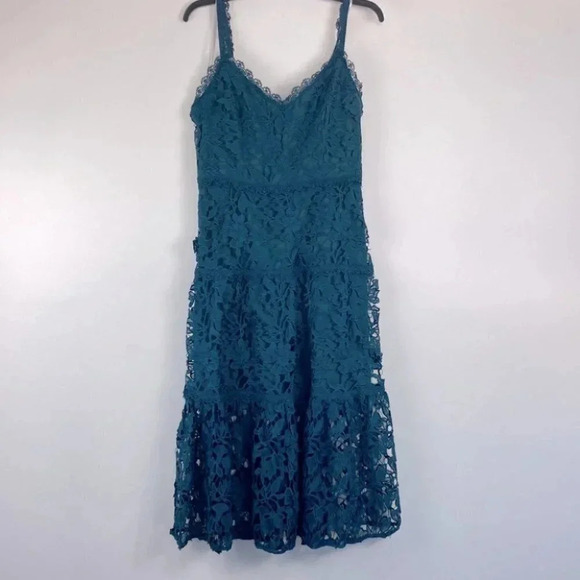 Marchesa Notte Floral Lace Dress 3d Guipure Midi in Jewel Tone Peak Size 6 - Picture 5 of 13